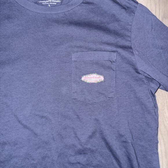 VINEYARD VINES Youth Large NAVY Graphic LS Pocket Tee Holiday Lights - Picture 4 of 6